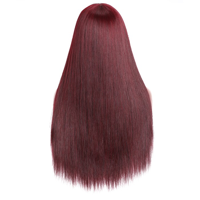 Kriyya Burgundy Red Hair Wigs With Bangs 99J Cinnamon Hair Color Machine Made Capless Virgin Human Hair Wig