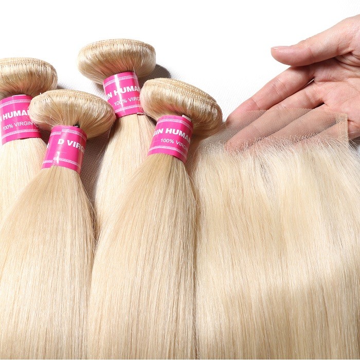 Kriyya Brazilian Bone Straight Weave Hair 4 Bundles With 13x4 Lace Frontal