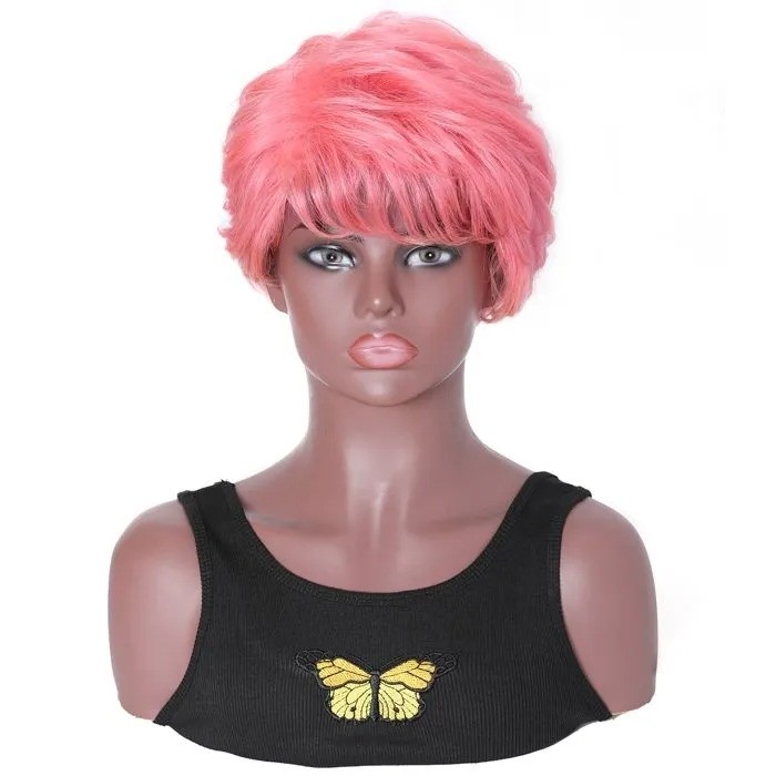  Kriyya Classic Pixie Cut Short Curly Glueless Wigs Pink Human Hair Capless Wig 150% Density For Women