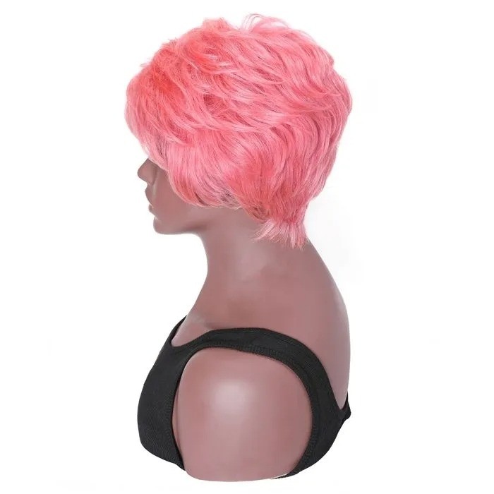  Kriyya Classic Pixie Cut Short Curly Glueless Wigs Pink Human Hair Capless Wig 150% Density For Women