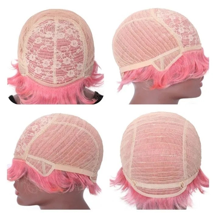  Kriyya Classic Pixie Cut Short Curly Glueless Wigs Pink Human Hair Capless Wig 150% Density For Women