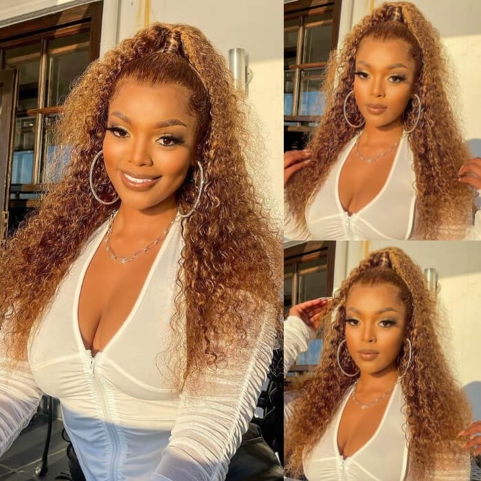 Kriyya Youtuber Recommend Curly Hair Honey Blonde Ombre Highlight Wigs 13x4 Lace Front Wig Human Hair Wigs Pre Plucked With Baby Hair