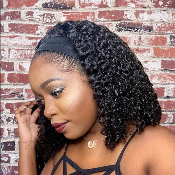 Kriyya Headband Wigs Jerry Curly Bob Wigs Glueless Human Hair Wigs 150% Density