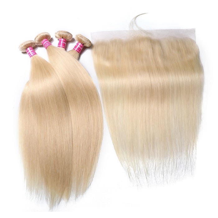 Kriyya 613 Blonde Indian Straight Hair 4 Bundles With 13x4 Lace Frontal 