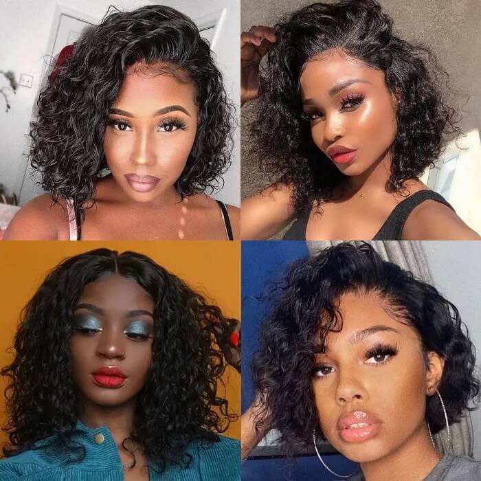 Kriyya 180% Density Short Water Wave Bob Wig 13x4 Lace Front Wigs Human Hair
