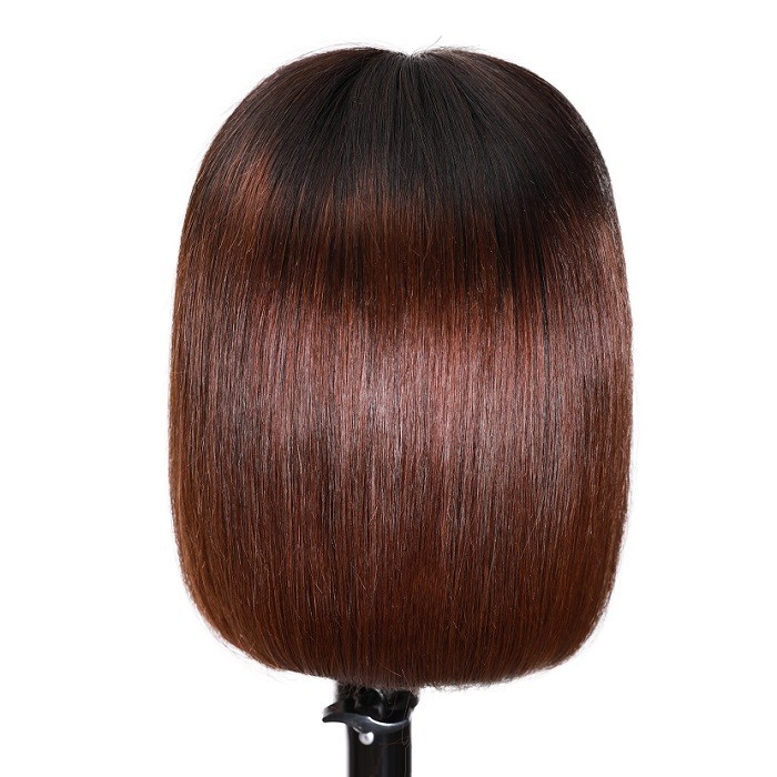 Kriyya Ombre Chestnut Brown Short Bob Lace Front Wig 13x4 Human Hair Wigs 150% Density