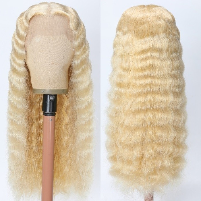 Kriyya Blonde 13X4 Lace Front Deep Wave Humna Hair Wig Pre-plucked Hairline With Natural Baby Hair 150% Density