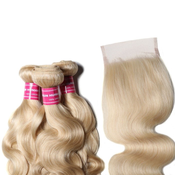 Kriyya 613 Blonde 3 Pcs Body Wave Virgin Hair Bundles With 4*4 Lace Closure Malaysian Human Hair