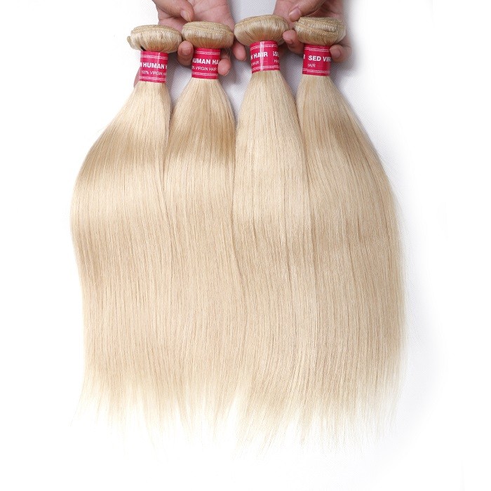 Kriyya 613 Blonde Indian Straight Hair 4 Bundles With 13x4 Lace Frontal 