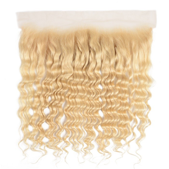 Kriyya 3 Bundles 613 Blonde Deep Wave Virgin Hair With 13x4 Lace Frontal Brazilian Hair