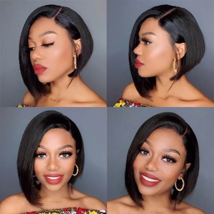 Kriyya Remy 13x4 Lace Closure Bob Wig Straight Short Human Hair Wigs  150% Density