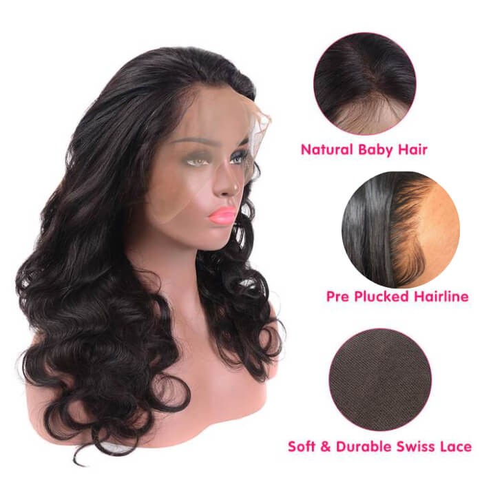 Kriyya Pre Plucked 360 Lace Frontal Wig 150% Density Body Wave Wet And Wavy Remy Human Hair Wigs