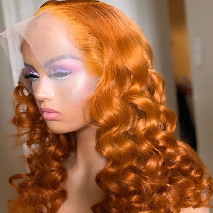 Kriyya Ginger Orange Color Human Hair Wigs 13x4 Lace Front Wigs Body Wave Pre Plucked 150% Density