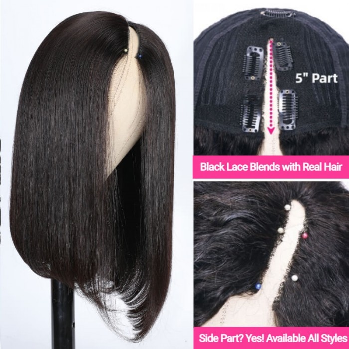 Kriyya Girly Bob Hairdo V-Part Virgin Hair Wig No Glue Easy To Wear Suitable For Beginners