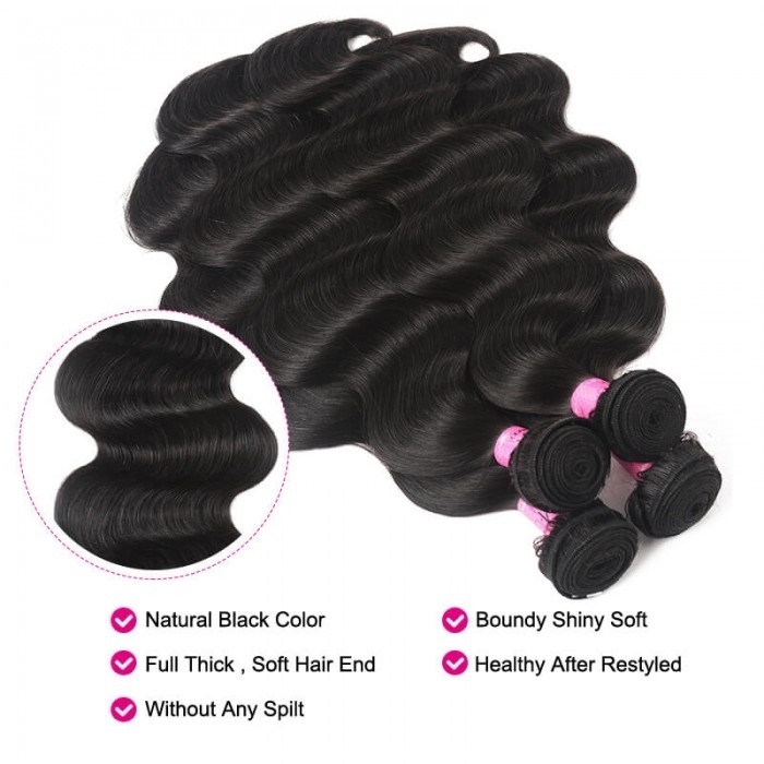 Kriyya Best Peruvian Human Virgin Hair Body Wave 4 Bundles With Lace Closure 