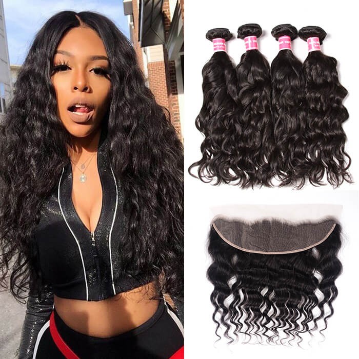 Kriyya Natural Wave Brazilian Hair 4 Bundles With 13x4 lace Frontal human hair Sew In
