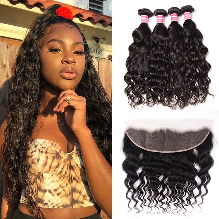 Kriyya Peruvian Natural Wave 13x4 Lace Frontal Sew In With 4 Bundles Human Hair 