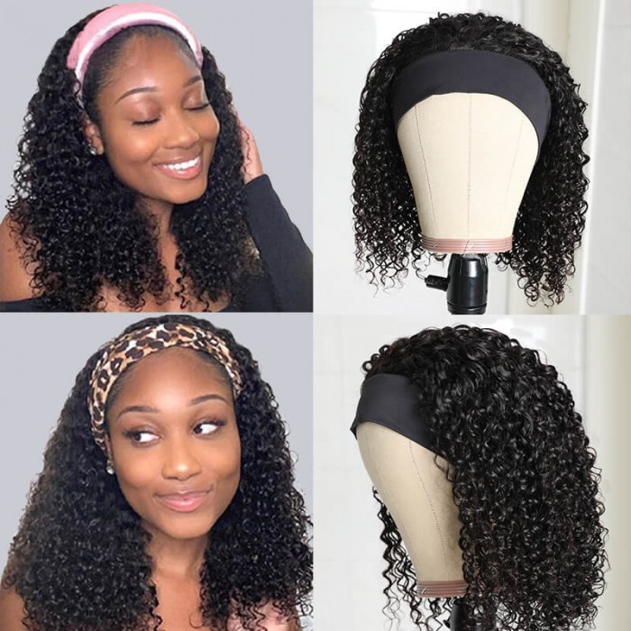 Kriyya Headband Wigs Jerry Curly Bob Wigs Glueless Human Hair Wigs 150% Density