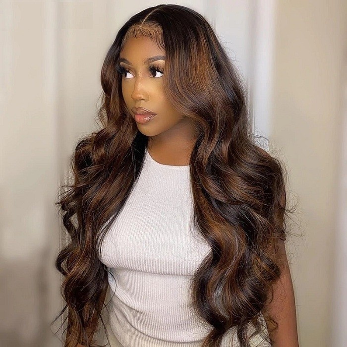Kriyya Bronde Highlight Virgin Hair T Part Lace Wig Balayage Body Wave Lace Wigs