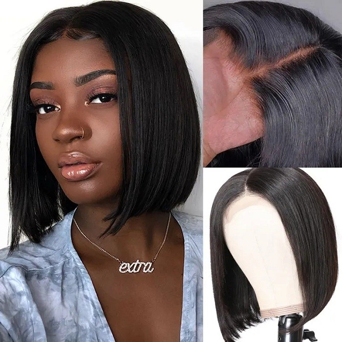 Kriyya Natural hairline 13x4 Straight Bob Lace Front Wig Human Hair 130%  150% Density 