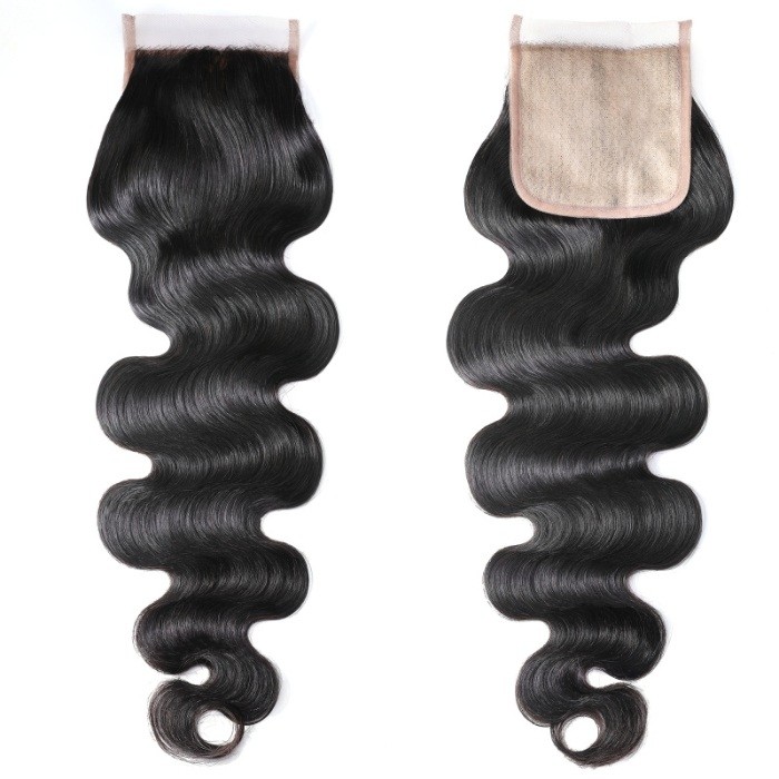 Kriyya Body Wave 4 Bundles With 4x4 Fake Scalp Closure PU Skin Closure Virgin Hair Natural Black