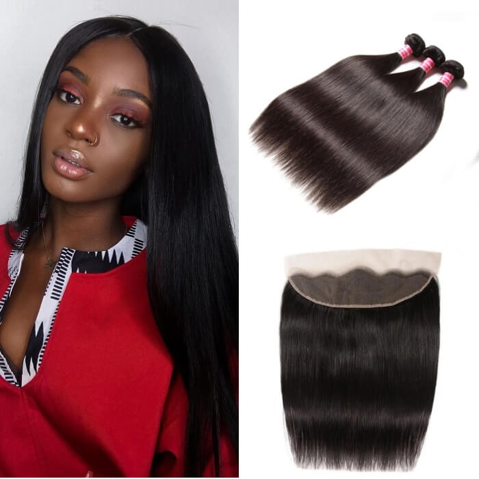 Kriyya Malaysian 3 Bundles Straight Human Hair Best Weave Hair With 13*4 Lace Frontal