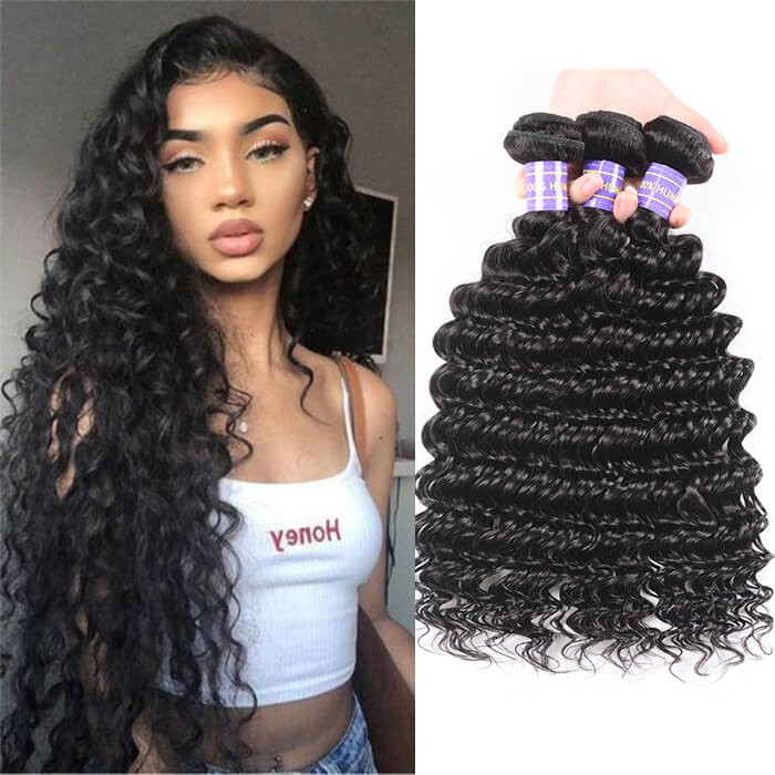 Kriyya Deep Wave Bundles 3 Bundles Brazilian 100% 7 A Human Hair