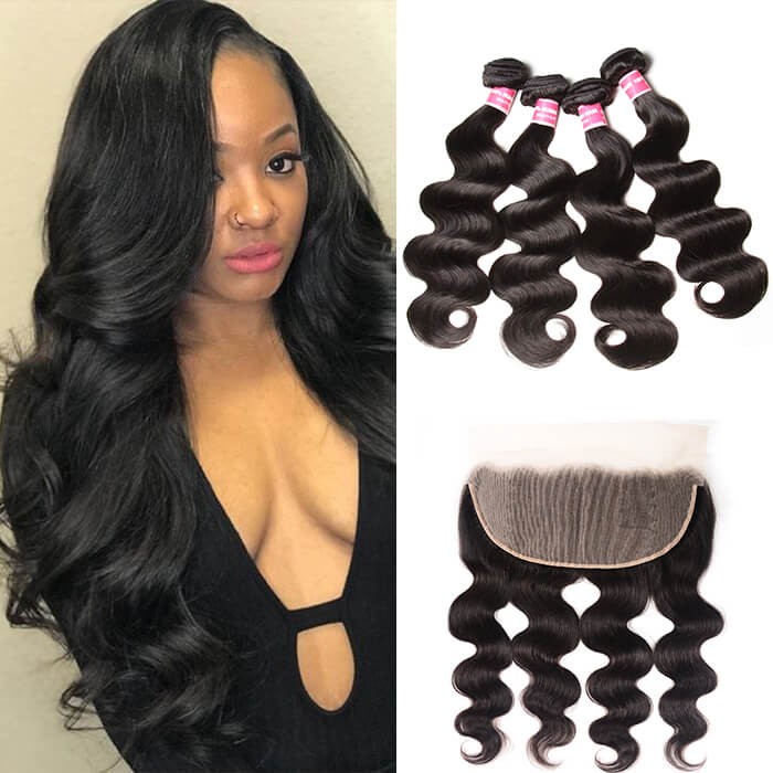 Kriyya  Body Wave Hair 4 Bundles With 13x4 Lace Frontal Indian Human Hair 