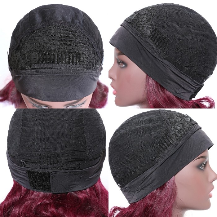 Kriyya Human Hair Headband Wig Ombre Burgundy 1B/99J Body Wave Wig 150% Density 14-26 Inch