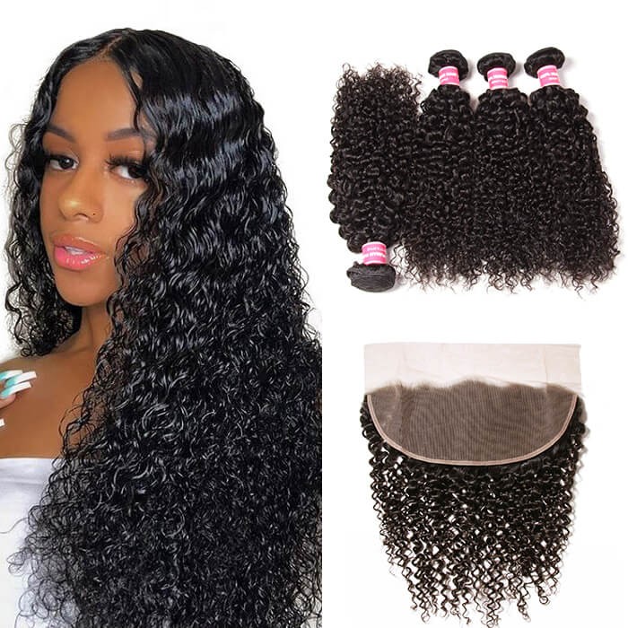 Kriyya Peruvian Jerry Curly Virgin Hair 4 Bundles With 13x4 Ear To Ear Lace Frontal 