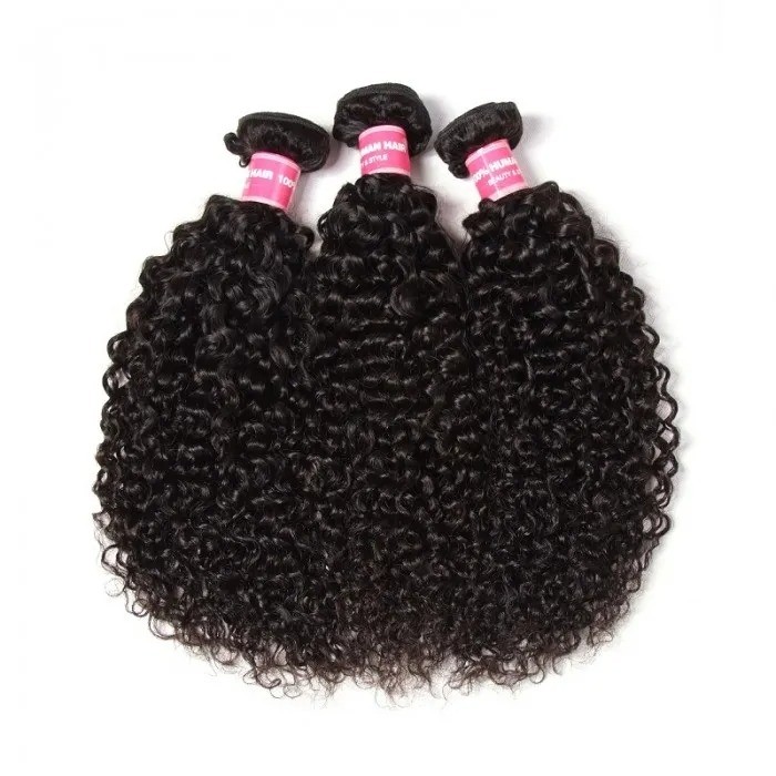 Kriyya Jerry Curly Hair 3 Bundles With 4x4 PU Skin Base Closure Fake Scalp Human Hair Natural Color