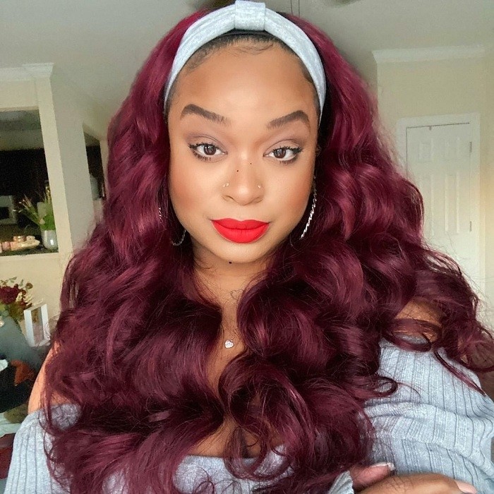 Kriyya Human Hair Headband Wig Ombre Burgundy 1B/99J Body Wave Wig 150% Density 14-26 Inch