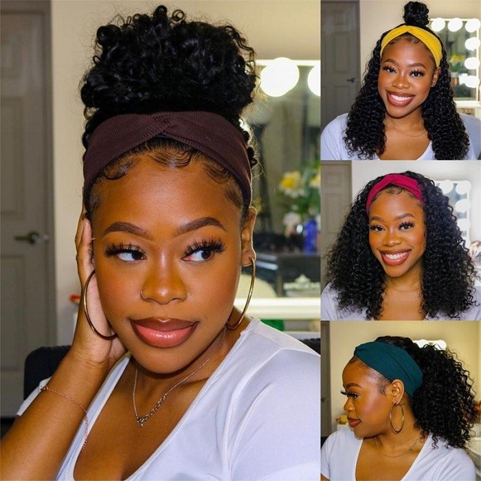 Kriyya Headband Wigs Jerry Curly Bob Wigs Glueless Human Hair Wigs 150% Density