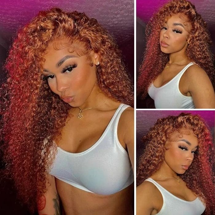 Kriyya Medium Auburn Hair Color 13X4 Lace Front Wig Jerry Curly Human Hair  Wig With Baby Hair At A Favorable Price 