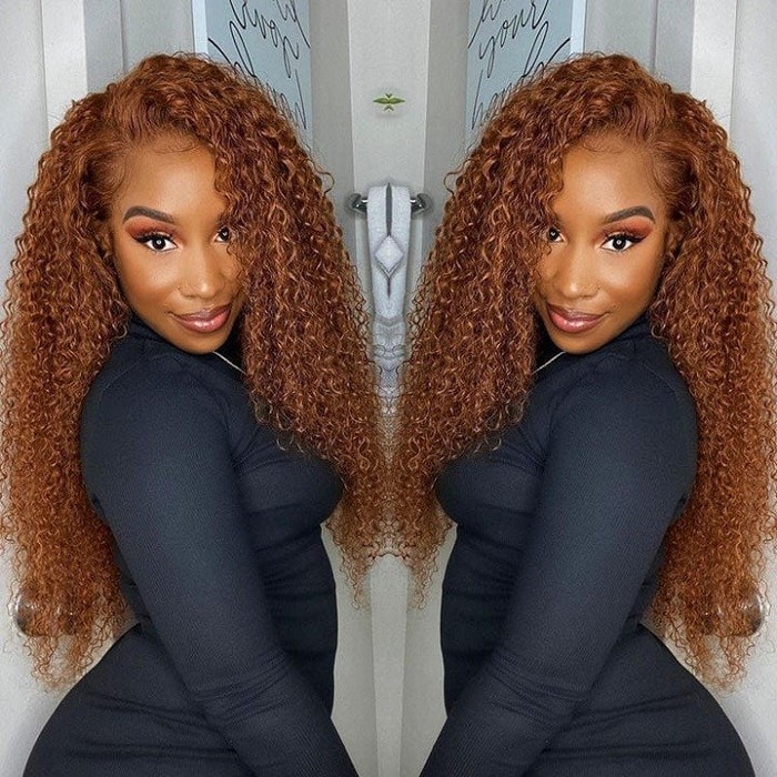 Kriyya Medium Auburn Hair Color 13X4 Lace Front Wig Jerry Curly Human Hair Wig With Baby Hair At A Favorable Price