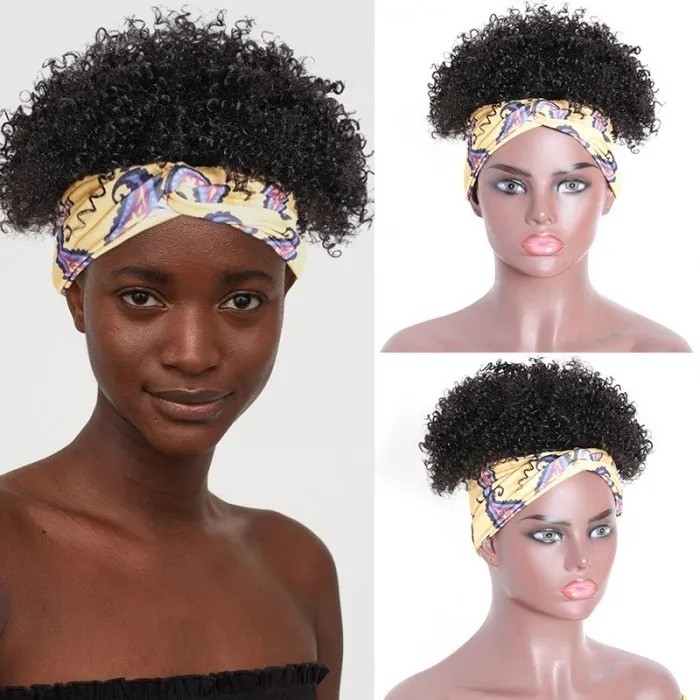 Kriyya Wrap Wigs Kinky Curly Headband Wigs Human Hair Wigs Pineapple Style for Short Hair