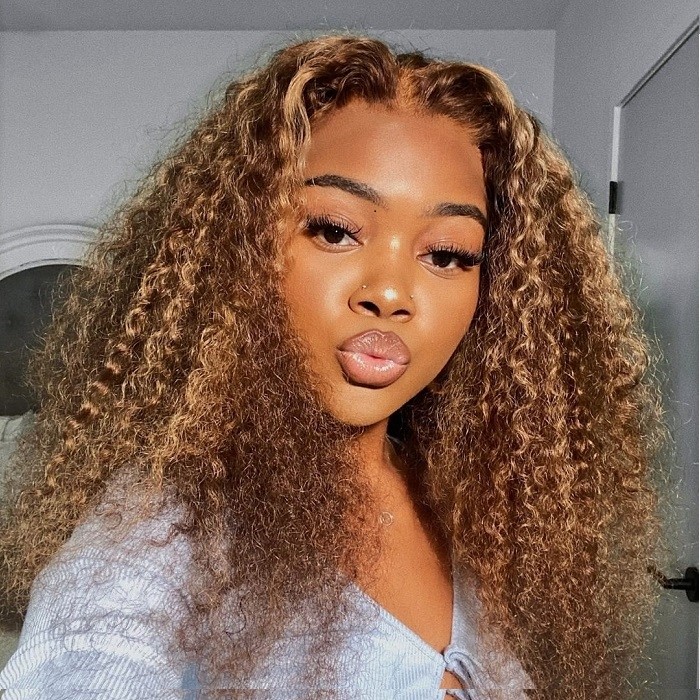 Kriyya Curly Hair Honey Blonde Ombre Highlight Wigs 13x4 Lace Front Human  Hair Wigs Pre Plucked 150% 