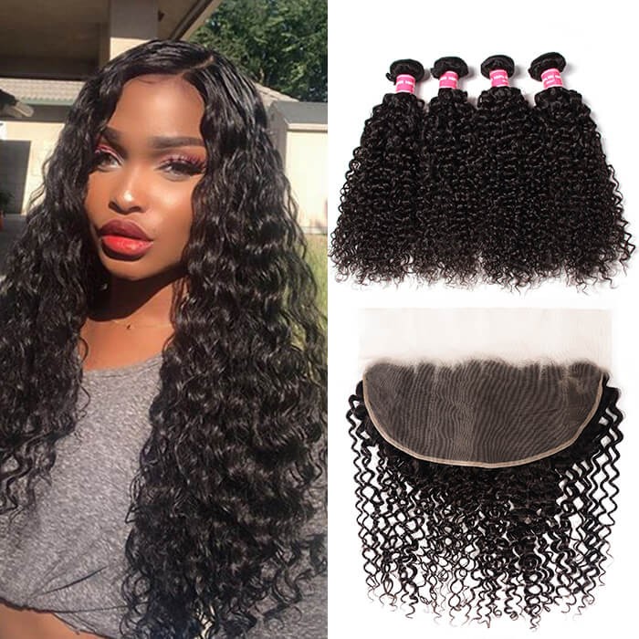 Kriyya Brazilian 4 Bundles Curly Hair With 13x6 Full Lace Front