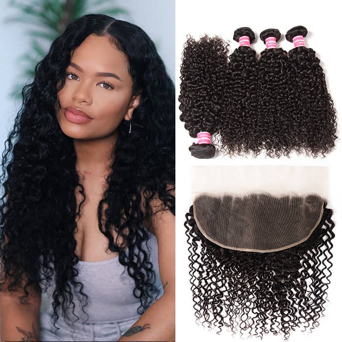 Kriyya 13x6 Lace Frontal And 4 Bundles Deals Malaysian Jerry Curly Hair