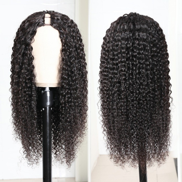 Kriyya Jerry Curly 1X3 Middle Part U Part Wig 150% Density Glueless Wigs 10-24 Inch