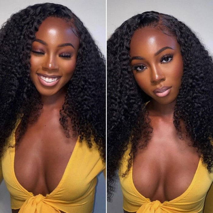 Kriyya Youtuber Same Kinky Curly 4C Human Hair Wig 13x4 Lace Frontal Wig 150% Density Pre Plucked Wig With Baby Hair Beginner Friendly