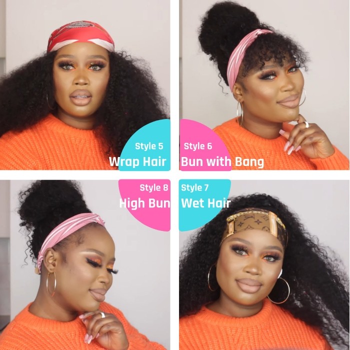 Kriyya Kinky Curly 3/4 Half Wig Glueless Wigs Kinky Curly Virgin Human Hair Wig 150% Density