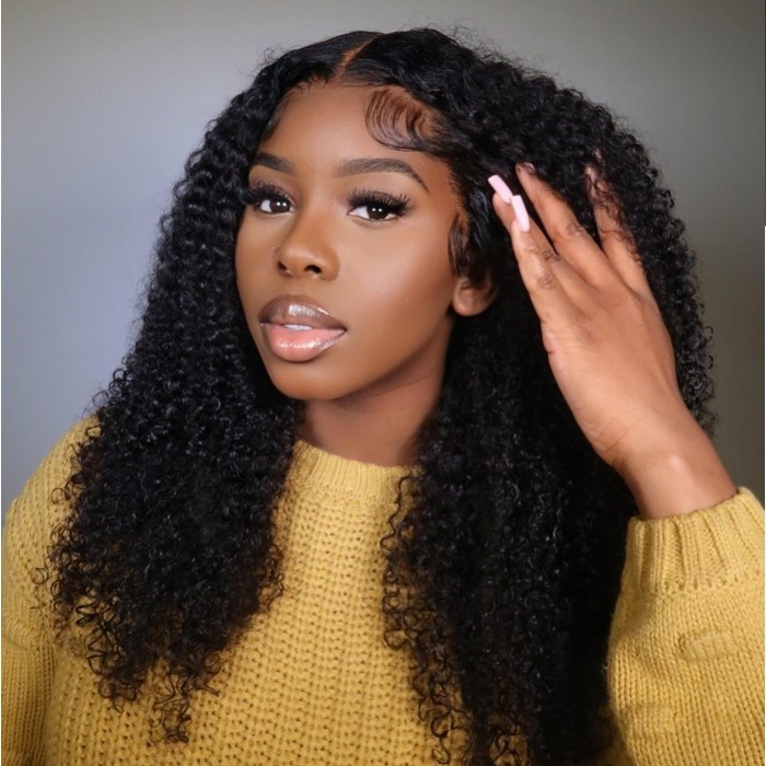 Kriyya Youtuber Same Kinky Curly 4C Human Hair Wig 13x4 Lace Frontal Wig 150% Density Pre Plucked Wig With Baby Hair Beginner Friendly
