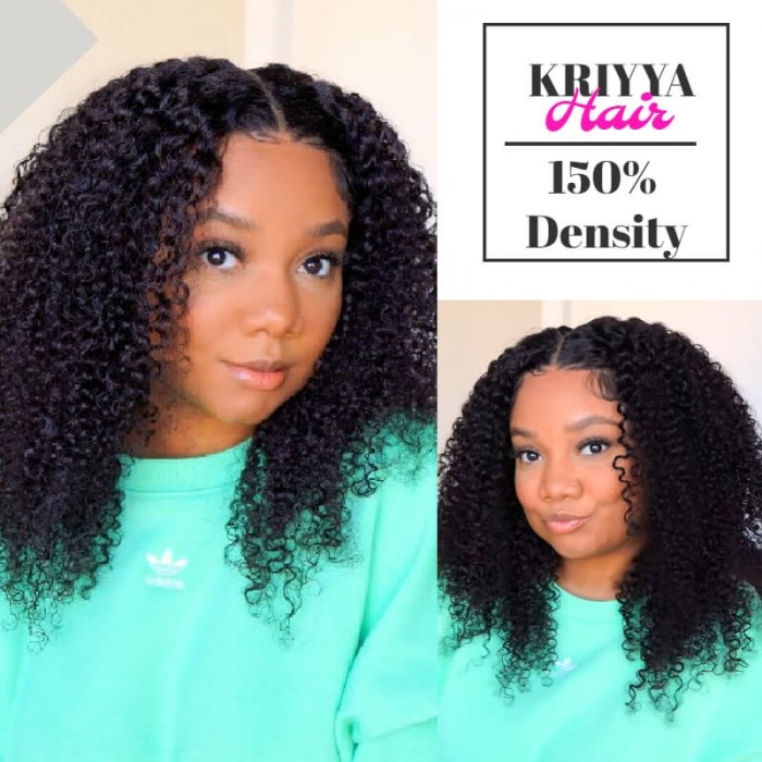 Kriyya Youtuber Same Kinky Curly 4C Human Hair Wig 13x4 Lace Frontal Wig 150% Density Pre Plucked Wig With Baby Hair Beginner Friendly