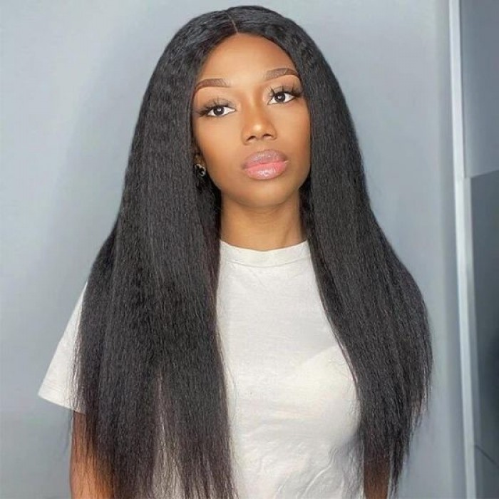 Kriyya Kinky Straight Lace Front Wig 13x4 Lace Frontal Human Hair Wig Pre-Plucked Favorable Price