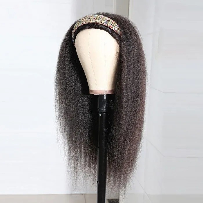 Kriyya Kinky Straight Wigs Human Hair 3/4 Half Wig Glueless Wigs Natural Color