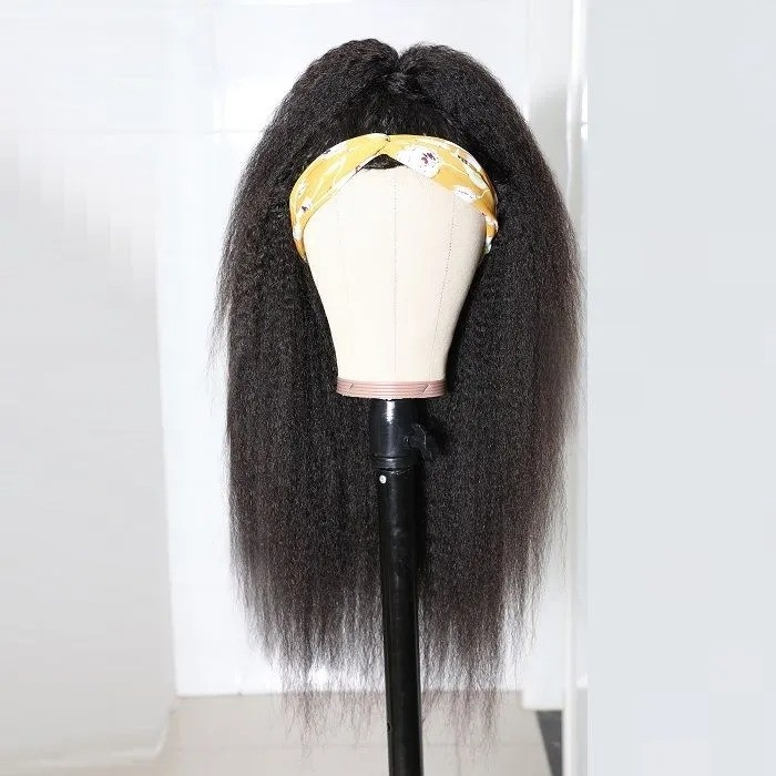 Kriyya Kinky Straight Wigs Human Hair 3/4 Half Wig Glueless Wigs Natural Color