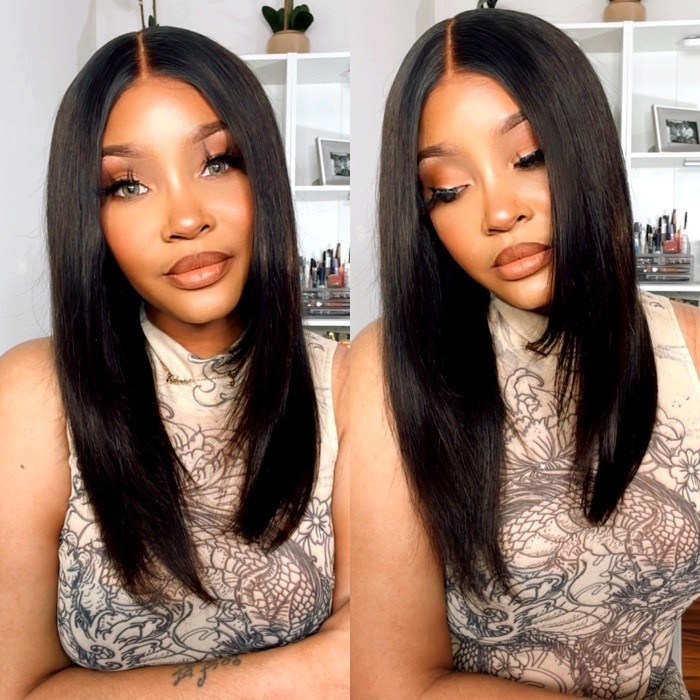 Kriyya Youtuber Recommendation 90's Inspired Layered Cut 13X4 Lace Frontal Straight Wig 150% Density Natural Black Virgin Hair