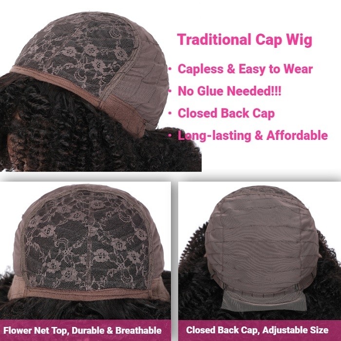 Kriyya Bob Style Human Hair Curly  Wig With Bangs Thick Elastic Curled 12 In Black Hair