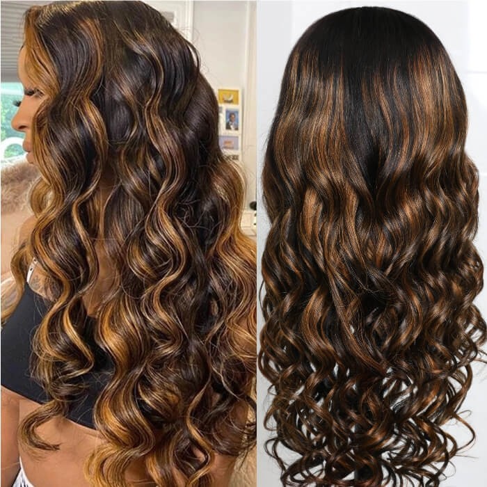 Kriyya Bronde Highlight Virgin Hair T Part Lace Wig Balayage Body Wave Lace Wigs